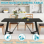 71" Dining Table for 6-8, Farmhouse Dinner Table with Wooden Tabletop and Metal Frame Base, Rectangular Kitchen Tables for Dining Room, Kitchen, Living Room, Black