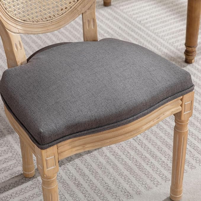 French Country Dining Chairs Set of 2,Farmhouse Upholstered Dining Room Chairs with Round Back and Solid Leg,Rattan Kitchen Chairs for Kitchen/Bedroom/Dining Room,Gray