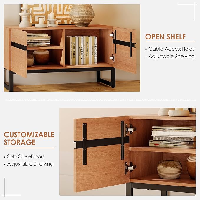 WAMPAT 3-in-1 Modern TV Stand for Up to 110 Inch TVs, Large Wood Entertainment Center Media Console with Storage Cabinets and Metal Base for Living Room, Mocha
