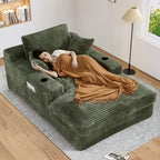 75.9"D Oversized Chaise Lounge Chair Indoor with Cup Holders,Green | Comfy Reading Chair,with Cup Holders & Side Pocket,Plush Corduroy 30D High Density Sponge Boneless Chair with 2-Layer Sponge