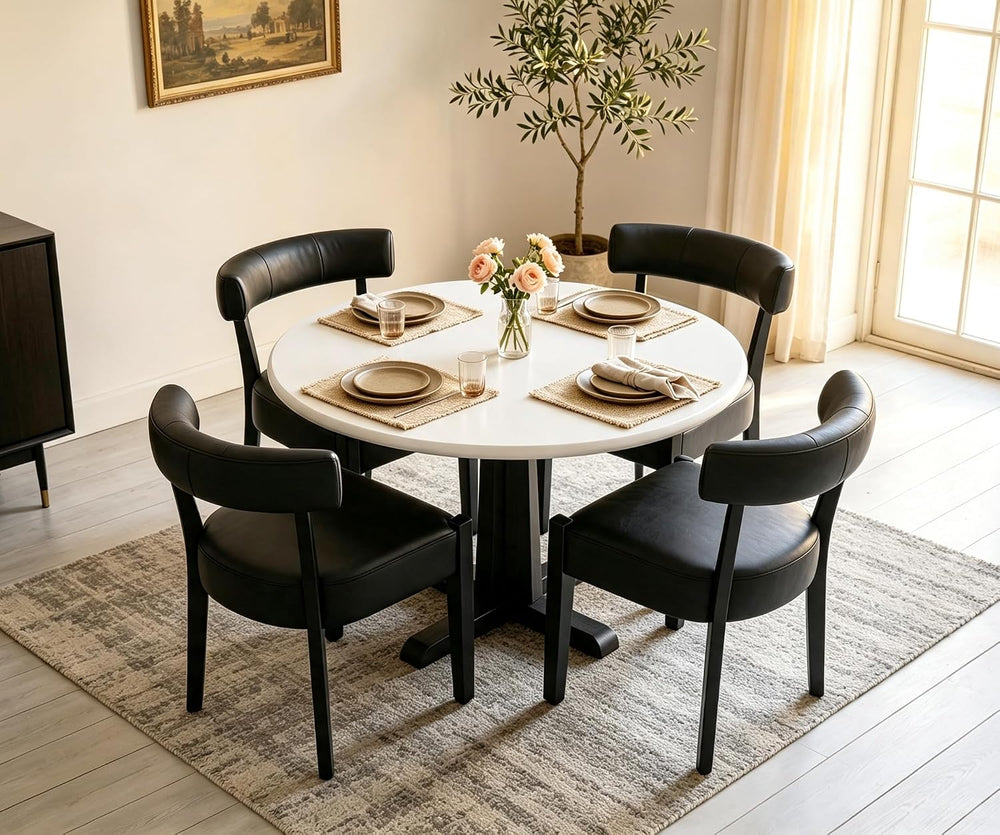 RNKSFX Black Dining Chairs Set of 4, Faux Leather Upholstered Kitchen & D...