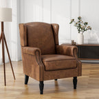 High Back Accent Chairs Set of 2, Faux Leather Wingback Armchair | Modern Upholstered Reading Seat with Removable Cushion | Comfy Nailhead Trim Single Sofa for Living Room, Bedroom - Brown