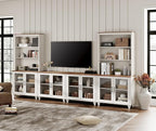 WAMPAT Entertainment Center with Bookshelves for TVs up to 75", Farmhouse Wall Unit TV Stand with Glass Doors, Media Console Table for Living Room, Bedroom & Home Theater, White
