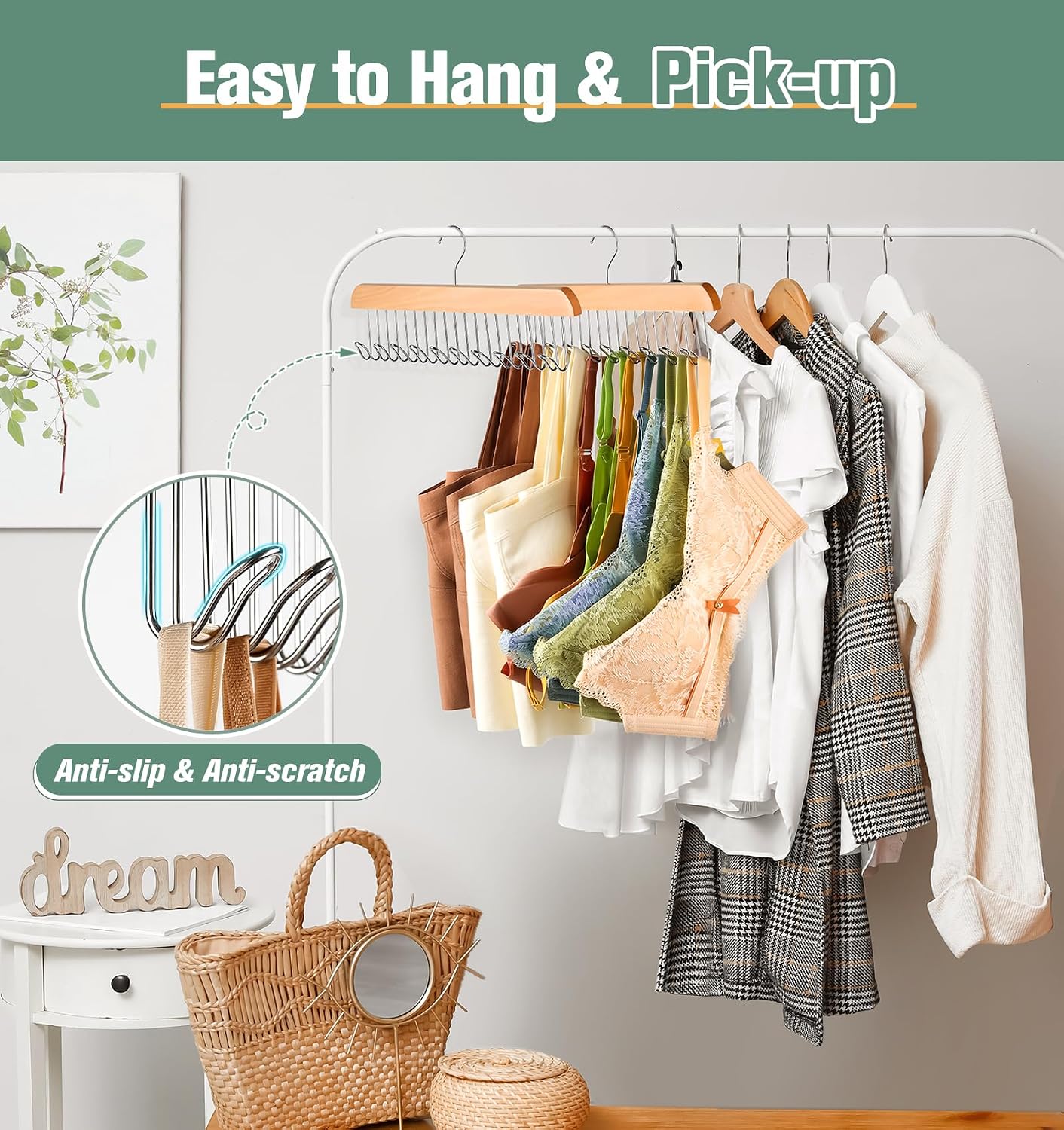 2 Pack Bra Hangers for Closet Organizer Upgraded Non-Slip Bra Organizer for Closet Tank Top Hanger Multi Hangers Space Saving with 20 Hooks for Belt, Tie, Tank Top, Necklaces