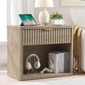 LEYAOYAO 31" Wide Fluted Nightstand with Charging Station, Oversized Extra Large 1 Drawer Night Stand with Golden Handle, Grey Wood Bedside Table Tall End Tables,for Bedroom, Living Room, Hallway