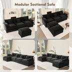 108" U Shaped Couch, Modular Sectional Sofa, 3-Seater Comfy Cloud Couch, Set of Modular Pieces with Movable Ottoman, Deep Seat Couches for Living Room, Chenille, Black