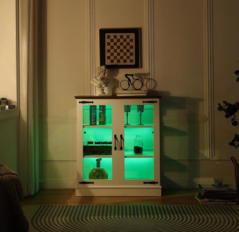 FOREST GRAVITY 31.5'' Small Display Buffet Cabinet with LED and Glass...