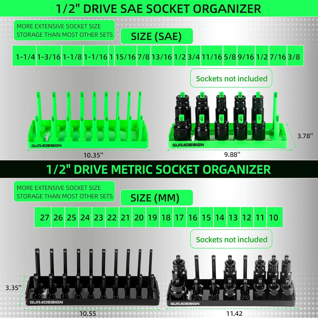 8PCS Socket Organizer Set, Socket Holder, 1/4", 3/8", 1/2" Metric & SAE Socket Tools Trays.