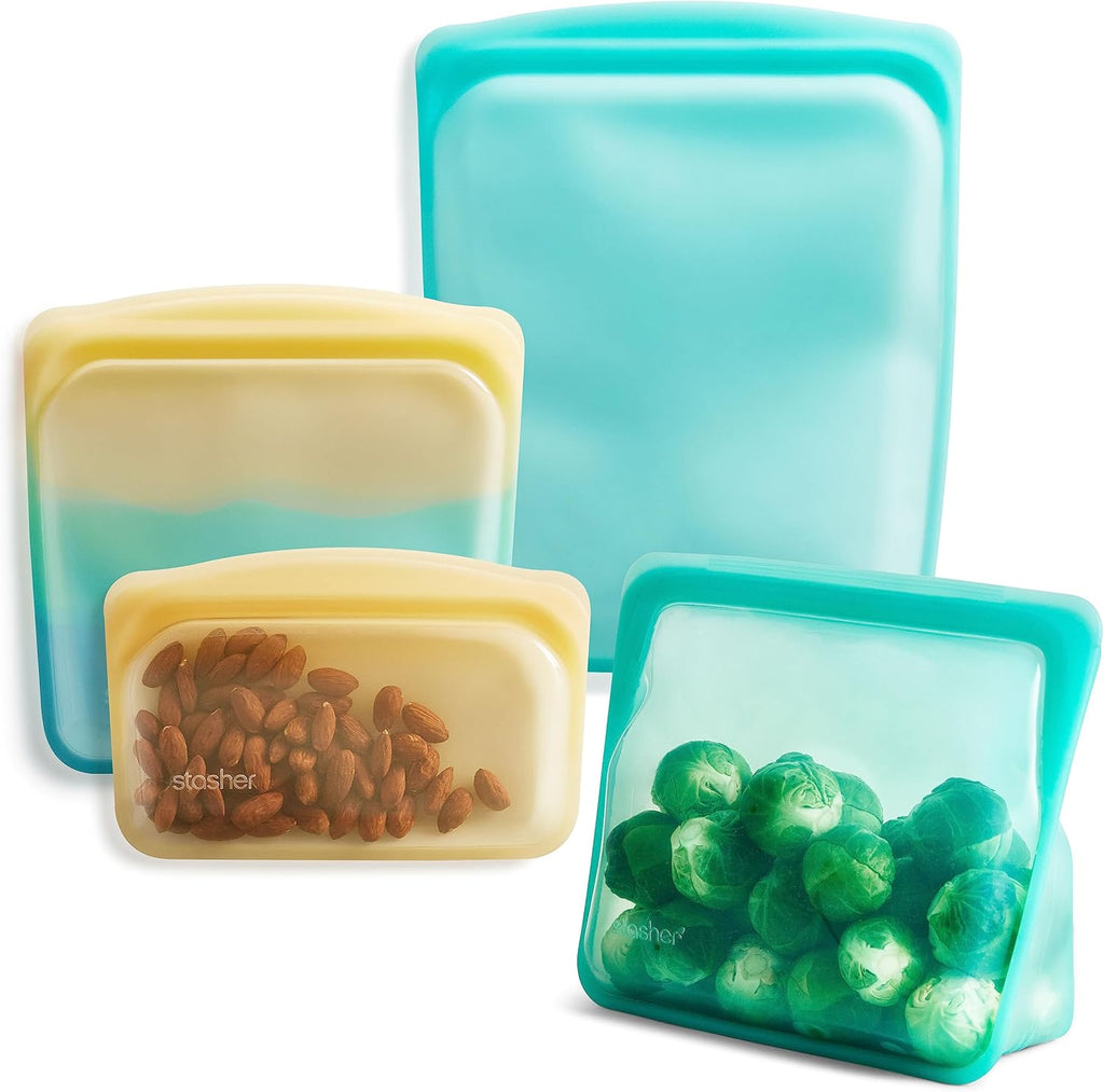 Stasher Premium Silicone Reusable Food Storage Bags, 4-Pack, Endangered Seas, Multi-Use Food Storage Bags, Lunch Bag, Travel Containers, BPA Free, Leak-free, Dishwasher-Safe, Eco-friendly