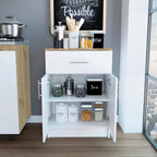 23.6" D*15.9" W*33.5" H Freestanding Kitchen Pantry with Dawer & Shelf, Double Door, Natural Wood Top, Rectangular Storage Cabinet, Modern Minimalist, for Living Room, Dining Room, White