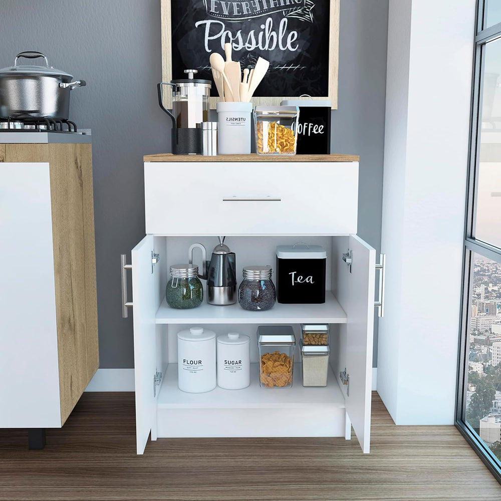 Modern Kitchen Pantry, Storage Cabinet with 1 Drawer and Double Door, 2 Shelv...