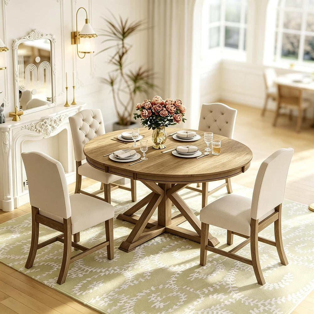 LUMISOL 5 Peice Round Dining Table Set for 4, Farmhouse Kitchen Table Set wit...