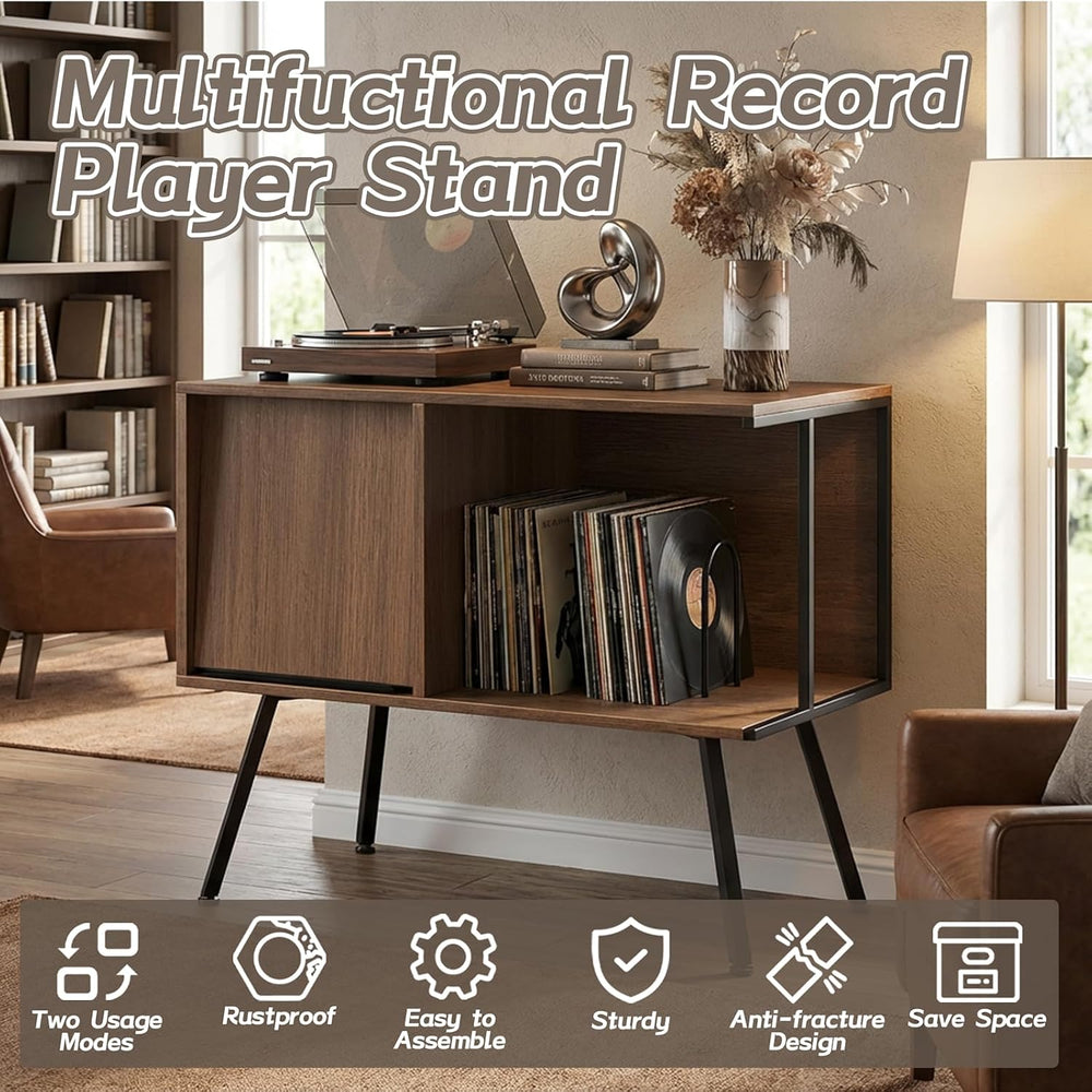 Faesun Record Player Stand with Flip-Down Record Shelf, Walnut | Vinyl Record...