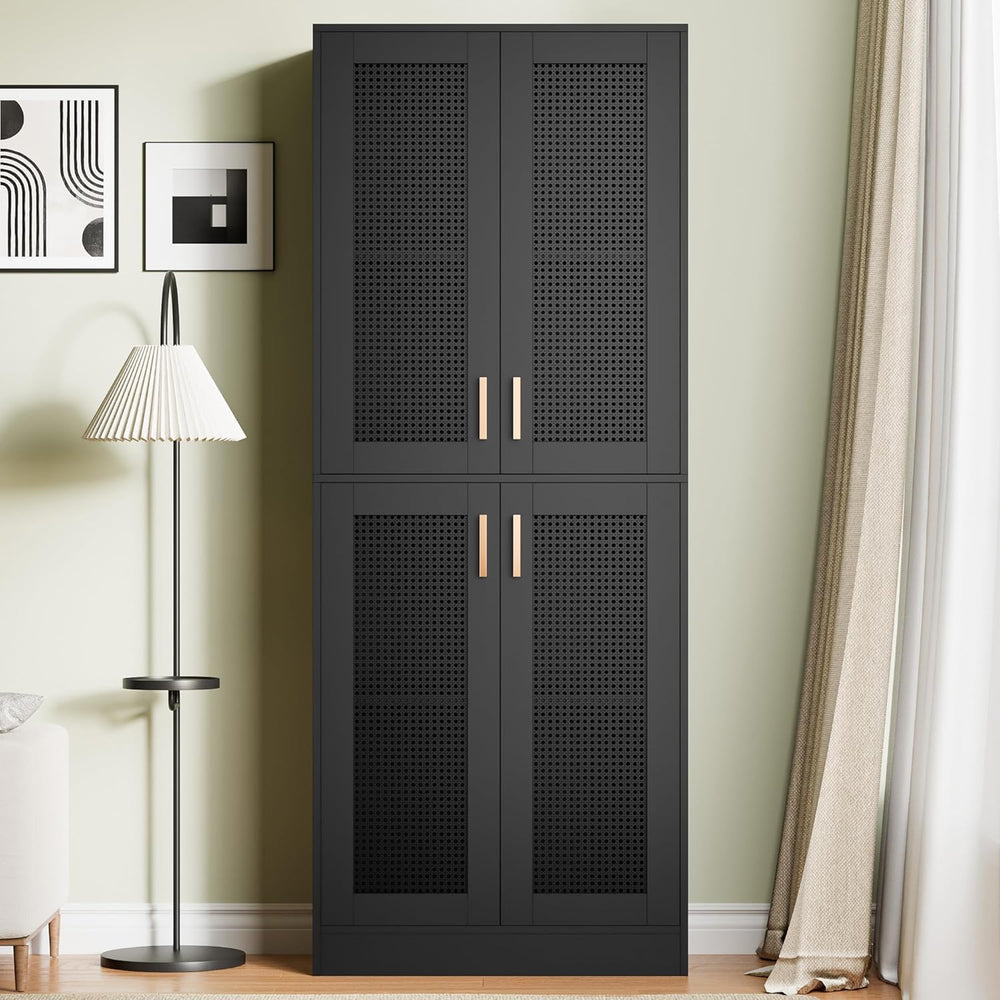 Cozy Castle Kitchen Pantry Cabinet, 71" Tall Rattan Doors Storage Cabine...