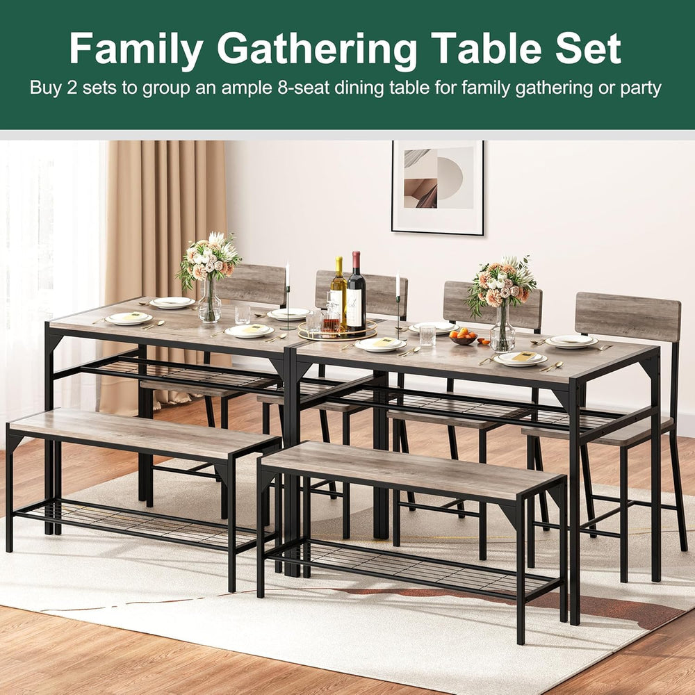 Shintenchi Kitchen Table Chairs Set of 4 with Bench and Chairs, Oak Gray | Di...