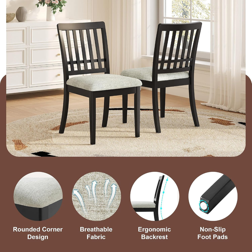 Solid Wood Small Dining Table and 2 Chairs, Black