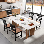 COSTWAY Dining Chairs Set of 4, Mid Century Modern Dining Room Chairs with Solid Rubber Wood Legs and Curved Backrest, Kitchen Chairs for Home, Living Room, Restaurant, Black & Walnut