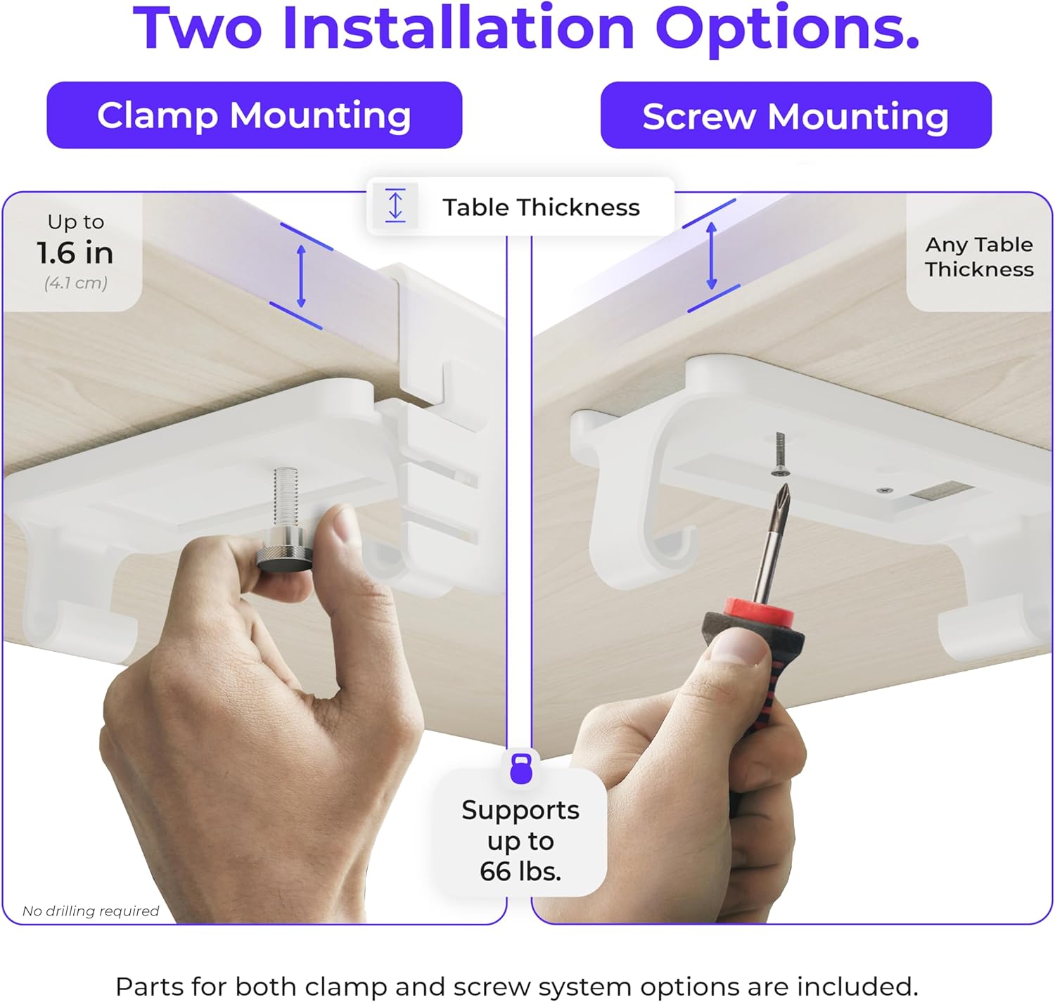 Ascrono Original No Drill Under Desk Cable Management Tray 40.6" - Premium White Fabric Cable Management Under Desk - Clamp/Screw Mount Cord Organizer - Supports Upto 66lbs - Large