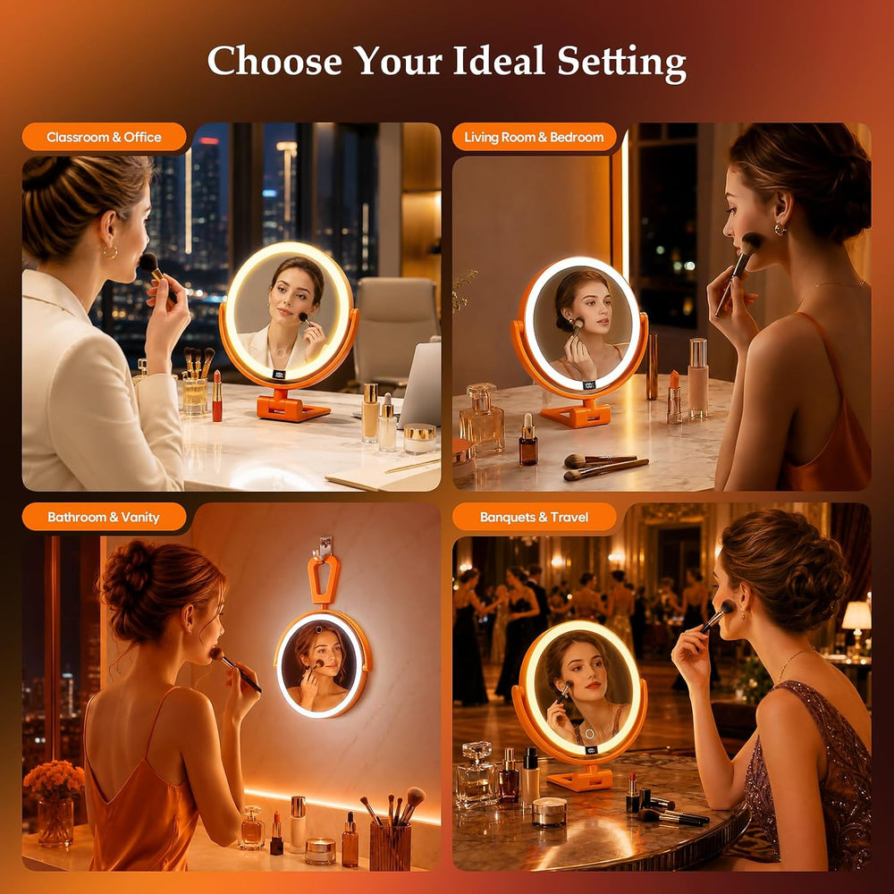 1X/30X Makeup Mirror with Lights, Magnifying Mirror (Orange)