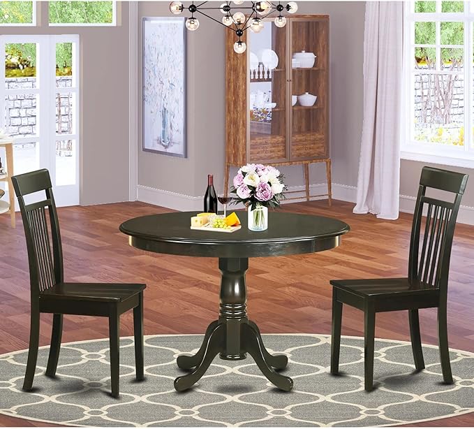 East West Furniture HLCA3-CAP-W 3 Piece Dining Set Contains a Round Dining Ro...