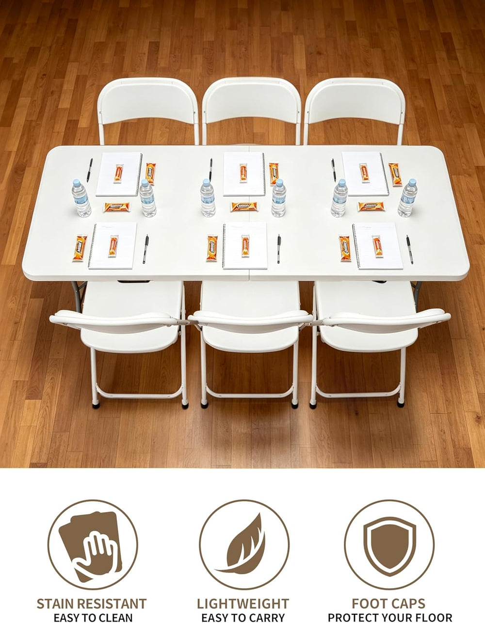 6Ft Folding Table, Heavy Duty Fold-in-Half Portable Plastic White | HDPE port...