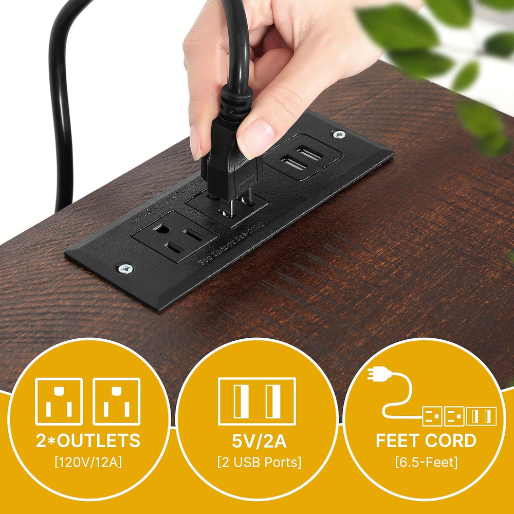 DWVO Rustic Kitchen Island with Power Strip, 2 Tilt-Out Compartments | Tilt‑o...