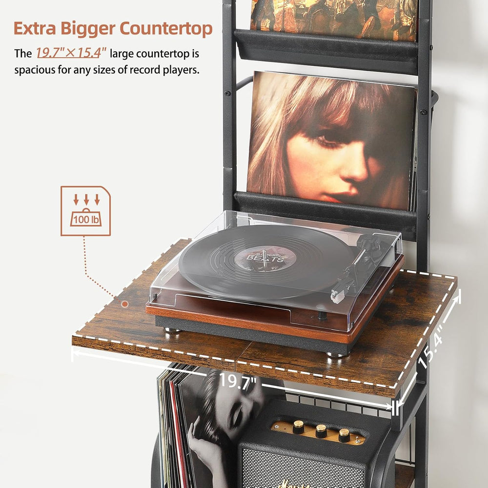 Tewinko Record Player Stand with Vinyl Storage, Record Player Table with Viny...