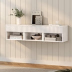 Small Floating Nightstand with Drawer, Modern Night Stand with Fluted Door and Open Storage Shelf Wall Mounted Bedside Table for Bedroom, Entryway White
