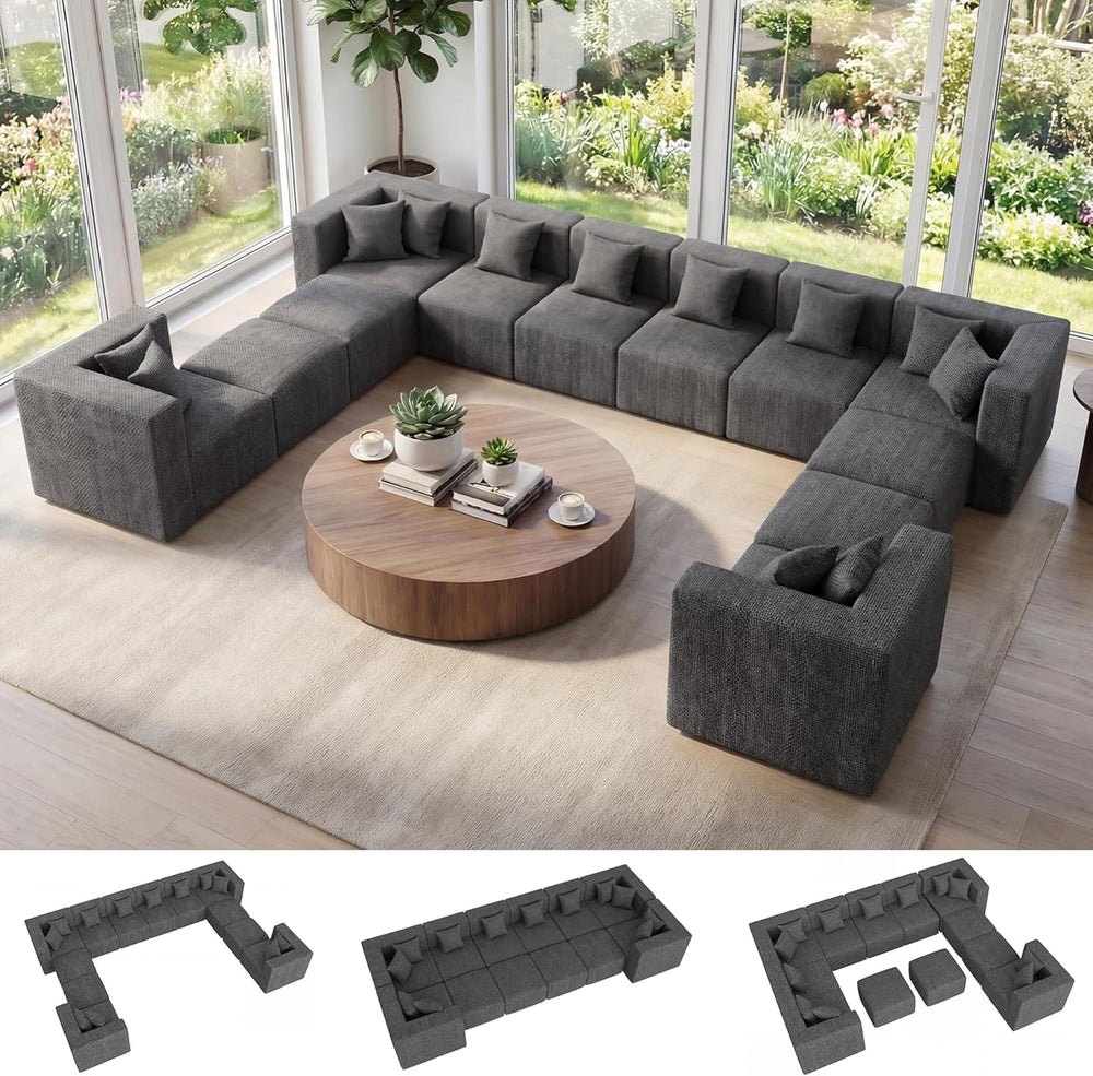 MONVANE Oversized Sectional Couch 12-Seat, Chenille, Gray | Sectional Couch f...