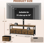 JUSTOGO TV Stand with Mount & Power Outlet for 32-70 Inch TVs, Rustic Brown | TV Console with Drawers & Led Lights, AC Outlets & USB Ports, For Living Room, Bedroom, Height Adjustable, Swivel TV Cabinet