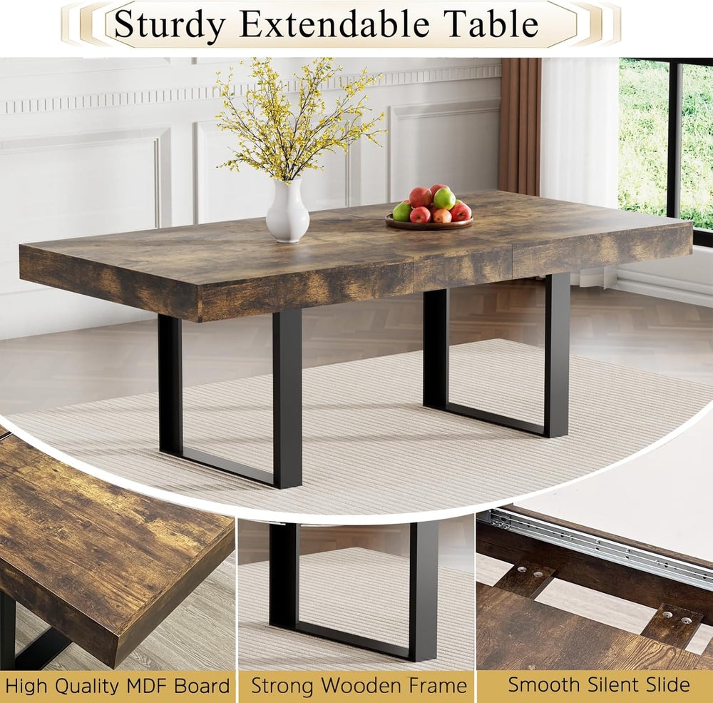 7-Piece Extendable Dining Table Set for 6, 63-78 Inch Rustic Brown Kitchen Ta...