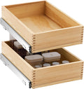 Menkxi 2 Set Pull out Tray Cabinet Organizer Wooden Pull Drawers storage Slide out Pantry Shelf for Base Cabinet Kitchen Gentle Close Fully Assembled Accessories(Wood Color,15'' X 21'' X 5'')