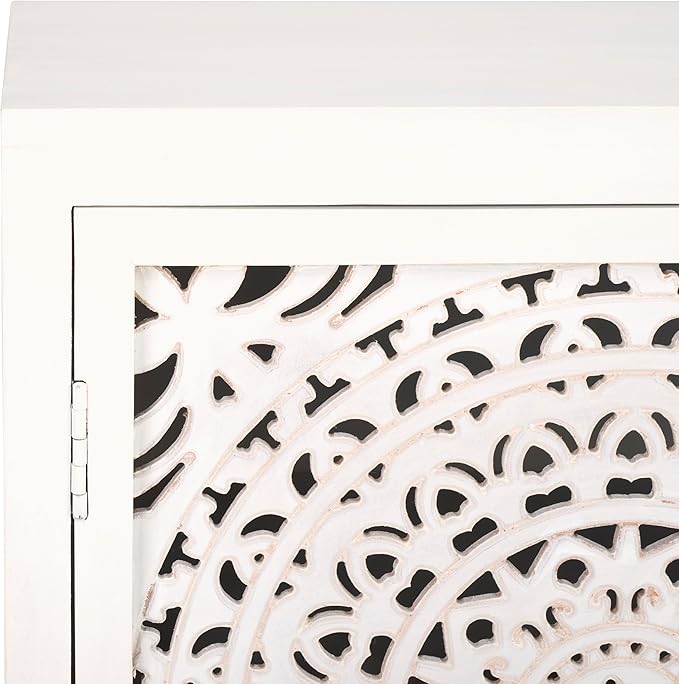 SAFAVIEH Raelie TV Stand for up to 50" Flatscreen – White Washed, 2 Doors with Interior Storage, Entertainment Media Console Cabinet, Fully Assembled (MED5301A)