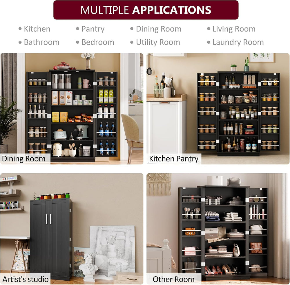 Kitchen Pantry Cabinet Food Storage Cabinets with Door and Adjustable Shelves...