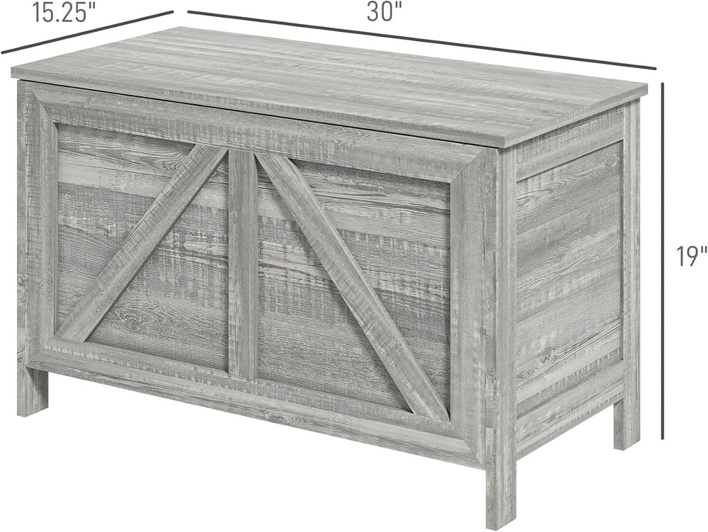 HOMCOM 30" Farmhouse Storage Bench Lift Top Storage Chest in Light Gray ...