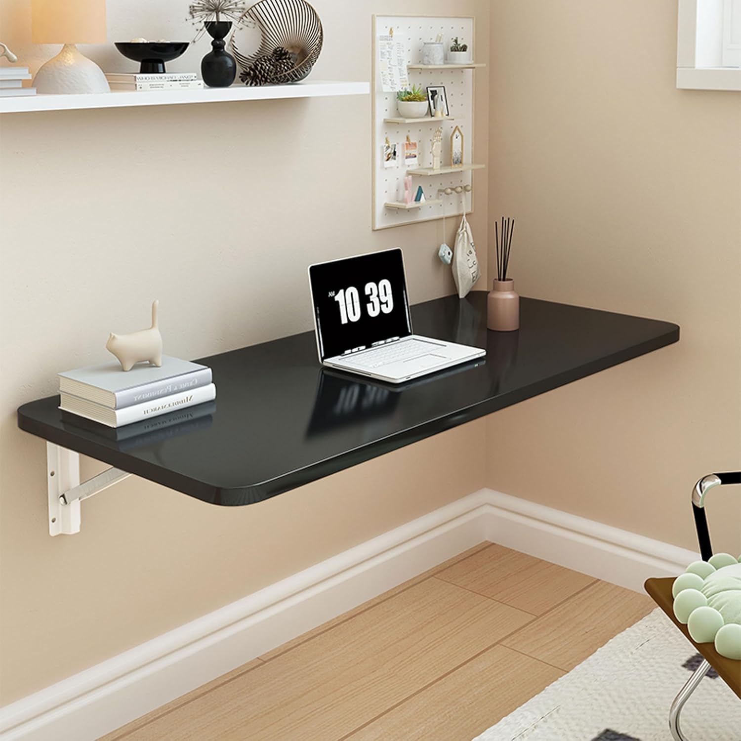 Wall Mounted Folding Table,Floating Desk for Wall,Hanging Fold Down Table for Home Laundry Room,Office Computer Workstation,Study Work Bench, Kitchen Dining (Black 27.6×15.7inch