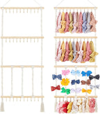 Dahey Headband Holder Bow Organizer for Girls Hair Bows Macrame Bow Holder Hair Accessories Hanger Necklace Display with 30 Hooks Wall Hanging Over Door Organizer Boho Nursery Decor for Baby's Room