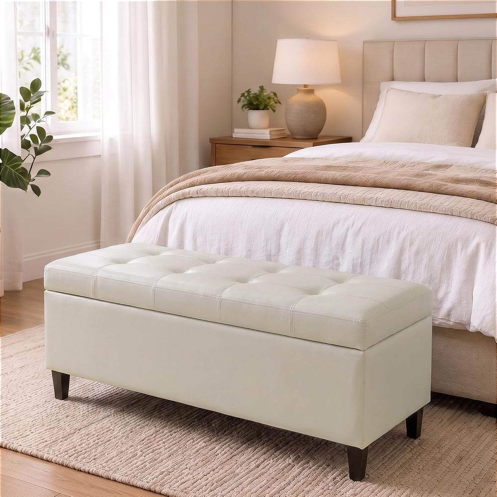 50.5 Inch Storage Ottoman Bench, Faux Leather Tufted Upholstered Bedroom Benc...