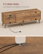 VASAGLE TV Stand with Charging Station, for 65-Inch TVs, Entertainment Center with LED Light, 57.9-Inch Long Media Console Table, Transitional Style, for Living Room, Bedroom, Honey Brown ULTV560K01