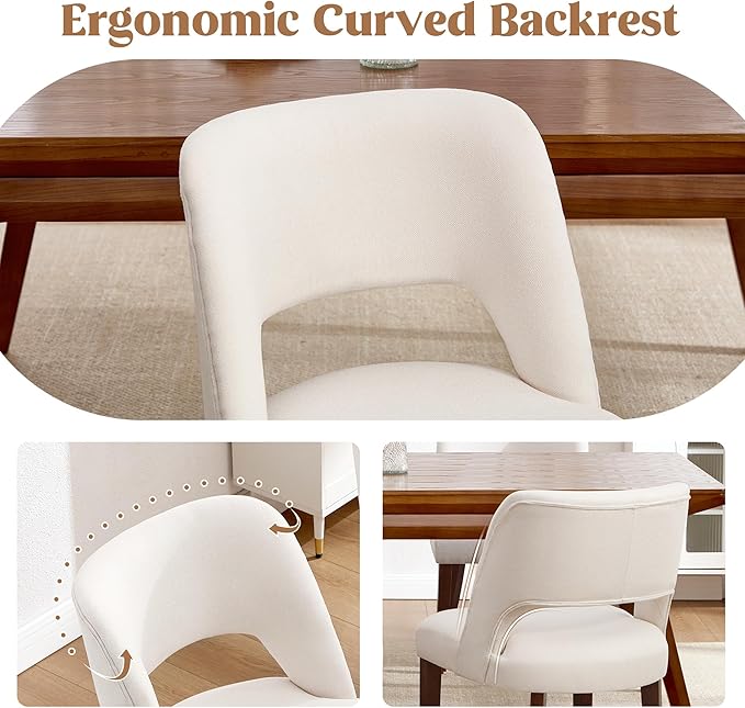 Dining Chair Set of 5,Modern Dining Room Chairs with Thick Cushions,Upholstered Linen Fabric Kitchen Chairs for Kitchen Dining Room Beige