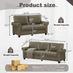 2 Piece Faux Leather Sofa Set,Modern Couch and Loveseat Sets with Storage,Mid Century Couch with Rivet Rolled Arm,Comfy Deep Seat Sofa,Furniture for Living Room,Office(Loveseat+3 Seater,Taupe)