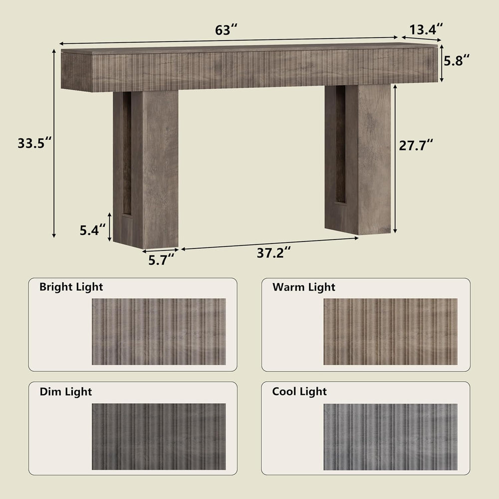 63-Inch Long Entryway Console Table with a Fluted Design, Thick Wood Farmhous...