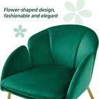 Yaheetech Flower Velvet Vanity Chair, Modern Side Chair Armchair with Golden Metal Legs for Living Room/Dressing Room/Bedroom/Home Office/Kitchen, Green