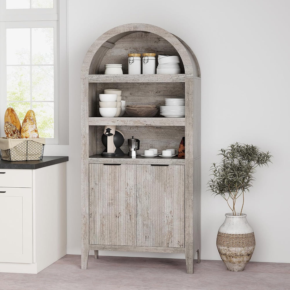blini 70" Tall Arched Cabinet, Wooden Kitchen Pantry Arched Cabinet with...