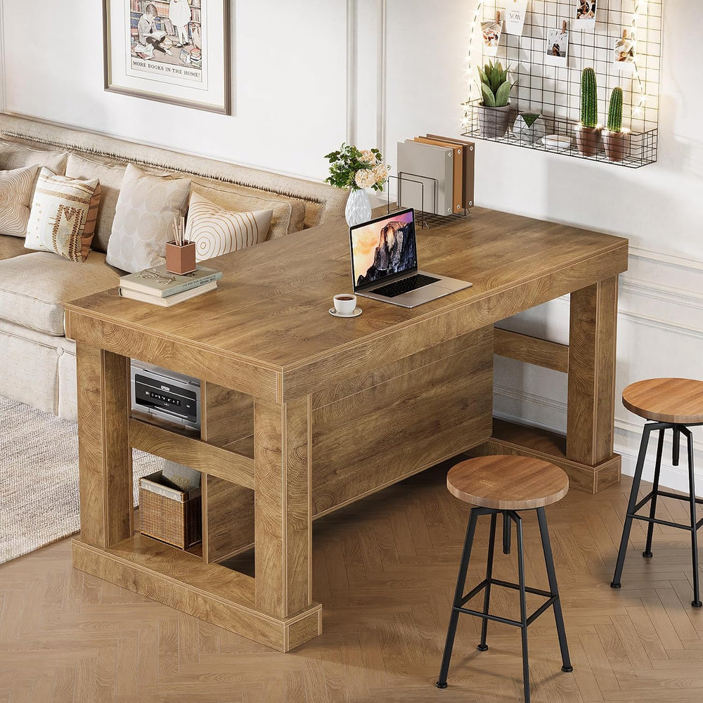 Tribesigns 55" Kitchen Island with Seating and Storage, 3-Tier, Farmhous...