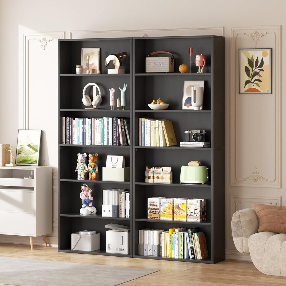 Vongrasig 6-Tier Open Bookcase and Bookshelf, Floor Standing Wood Display Sto...