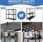 3-Tier Foldable Storage Shelf with Wheels, Metal Collapsible Shelving Unit, Rolling Utility Cart for Kitchen Pantry Closet Office, Pre-Assembled Storage Rack Organizer