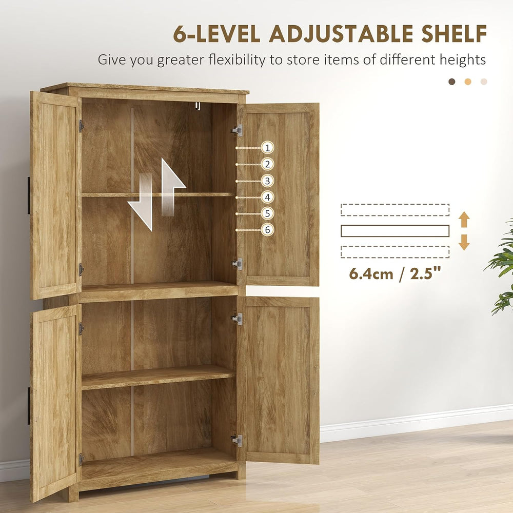 72" Tall Kitchen Pantry Storage Cabinet, Freestanding Buffet with 4 Ratt...