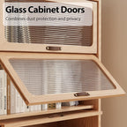Solid Wood Bookcase with Glass Doors, 3 Shelf Bookshelves and Bookcases, Mid Century Modern Bookshelf with Glass Doors, Kitchen Pantry Cabinet (Natural, 31.5" W)