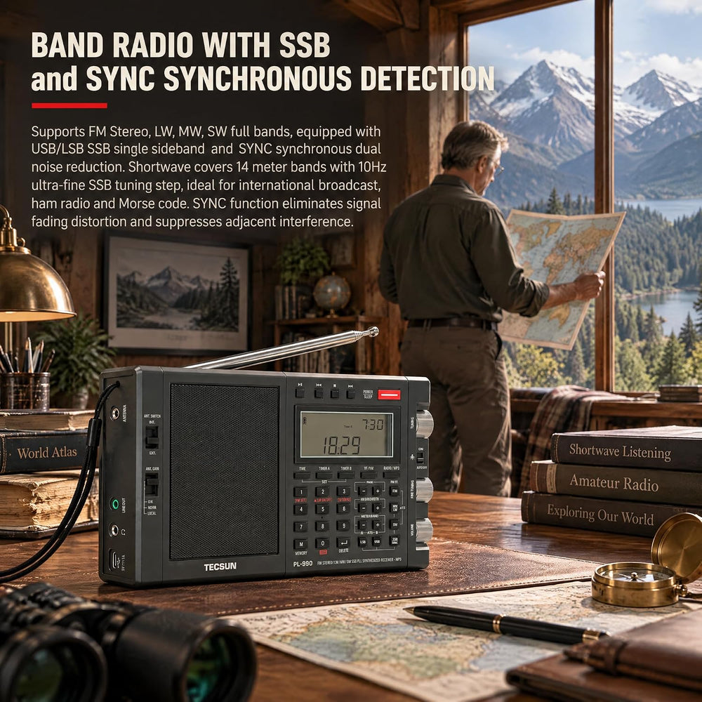 Tecsun PL990 Digital Worldband AM/FM Shortwave Longwave Radio with Single Sid...